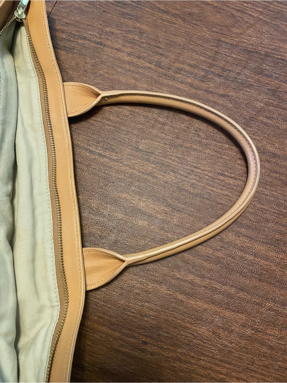 Tory Burch Turquoise and White Striped Canvas Tote with Tan Leather Trim - Picture 7 of 12